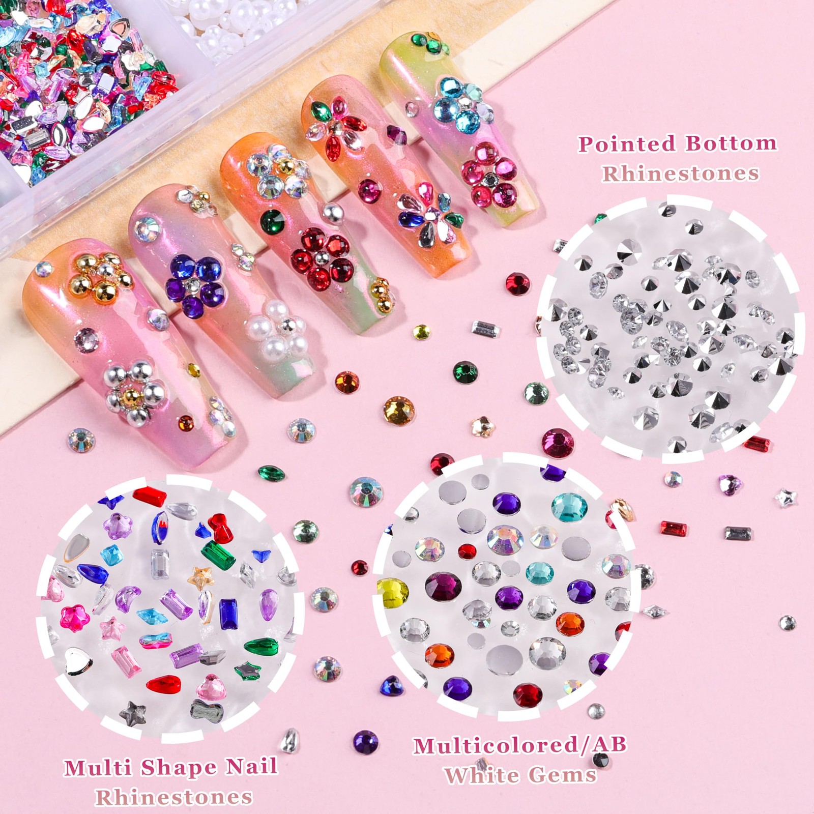 8000Pcs 3D Nail Charms and Nail Gems, Mixed Shapes and Colors Nail Charms Gol…