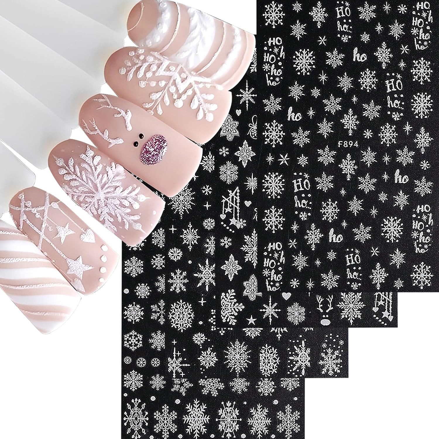 Nail Art Supplies: 8 Sheets of Winter Stickers with Snowflakes and Bells