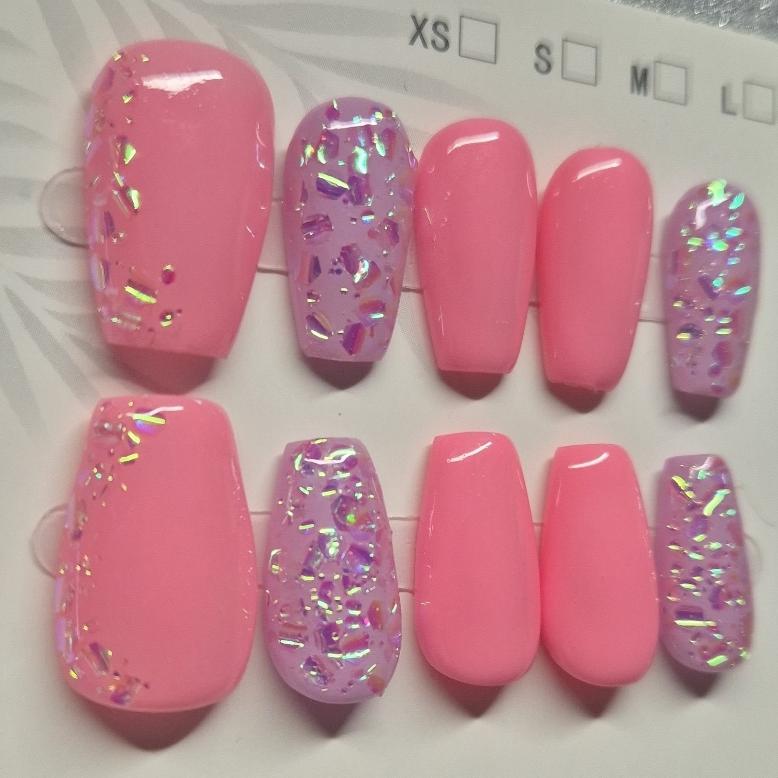 Pink Purple Glitter Coffin Press-On Nails Set Pre-Designed Full Cover