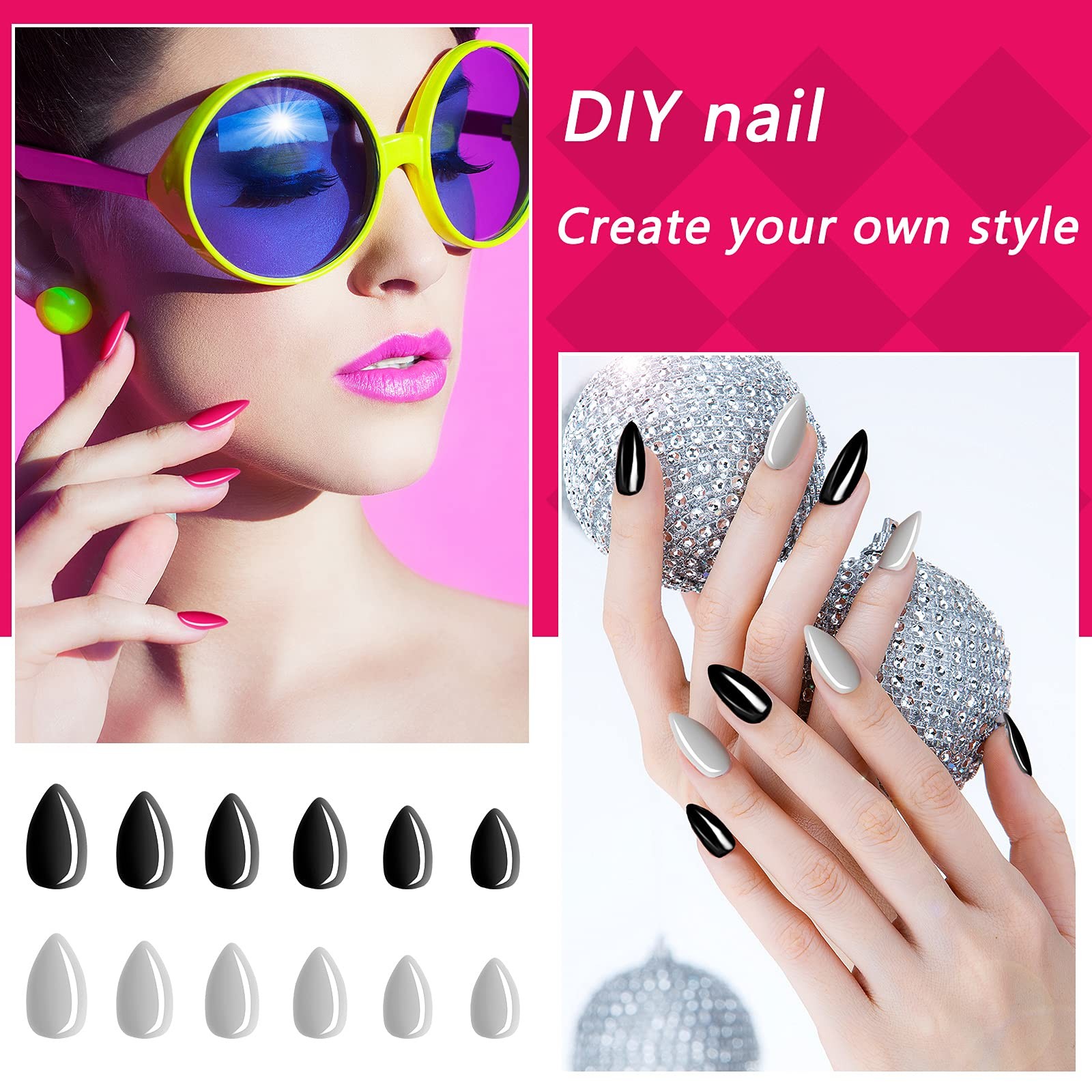 Almond Press on Nails 36 Colors 864 Pcs Press on Nails, Glossy Full Cover Fak…
