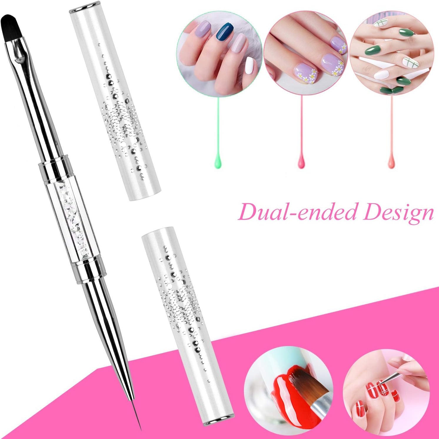 -ended UV Builder l Nail Brush Rhinestone Handle Nail Art Liner