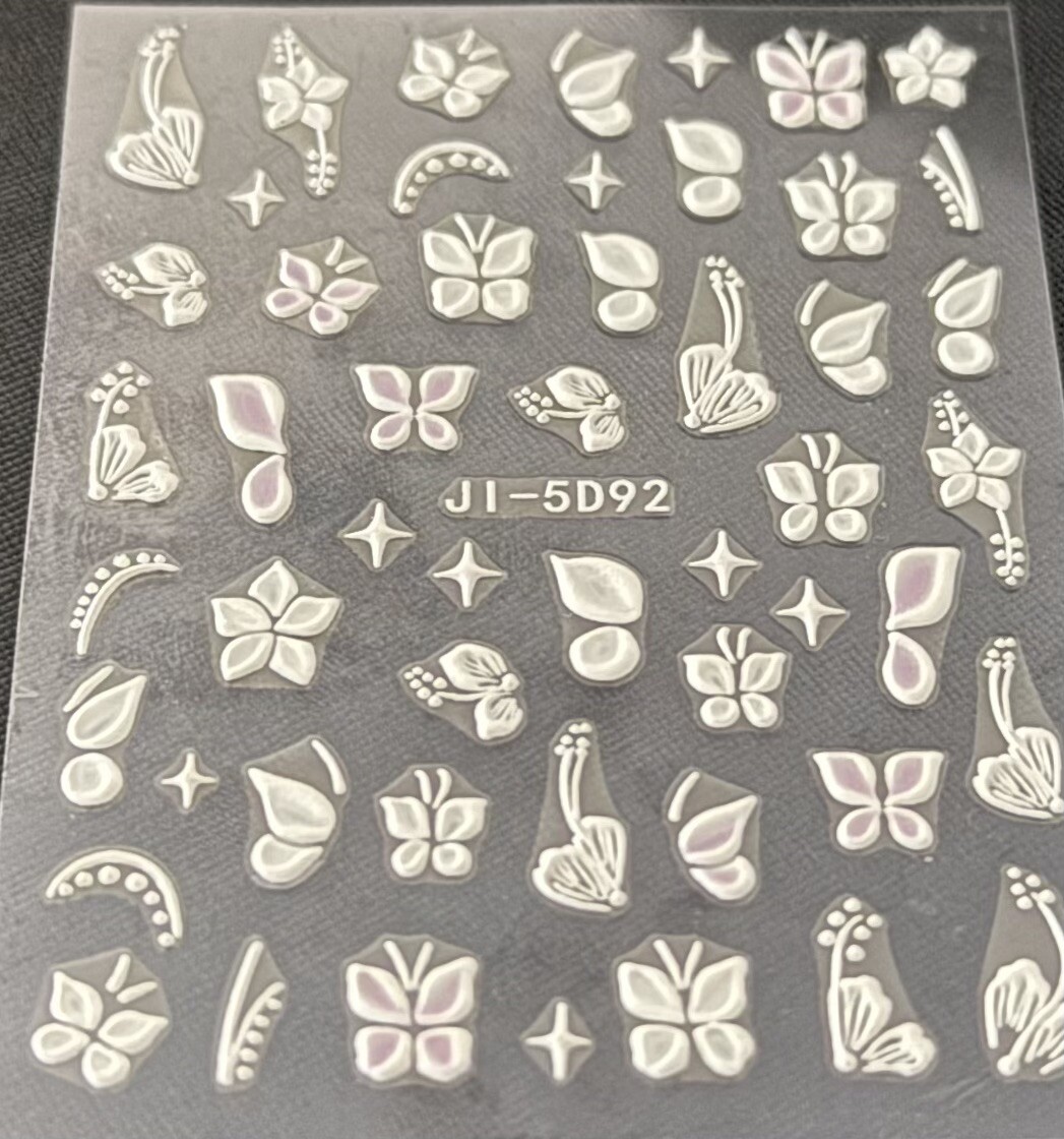 Trendy 5D Embossed White & Pink Butterfly Effect Nail Art Decor/Stickers