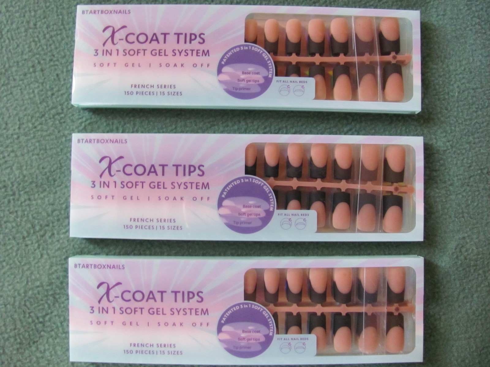 3 New X-Coat Tips Kit 150 Piece 15 Sizes 3 IN 1 Soft Gel Soak Off BTARTBOXNAILS
