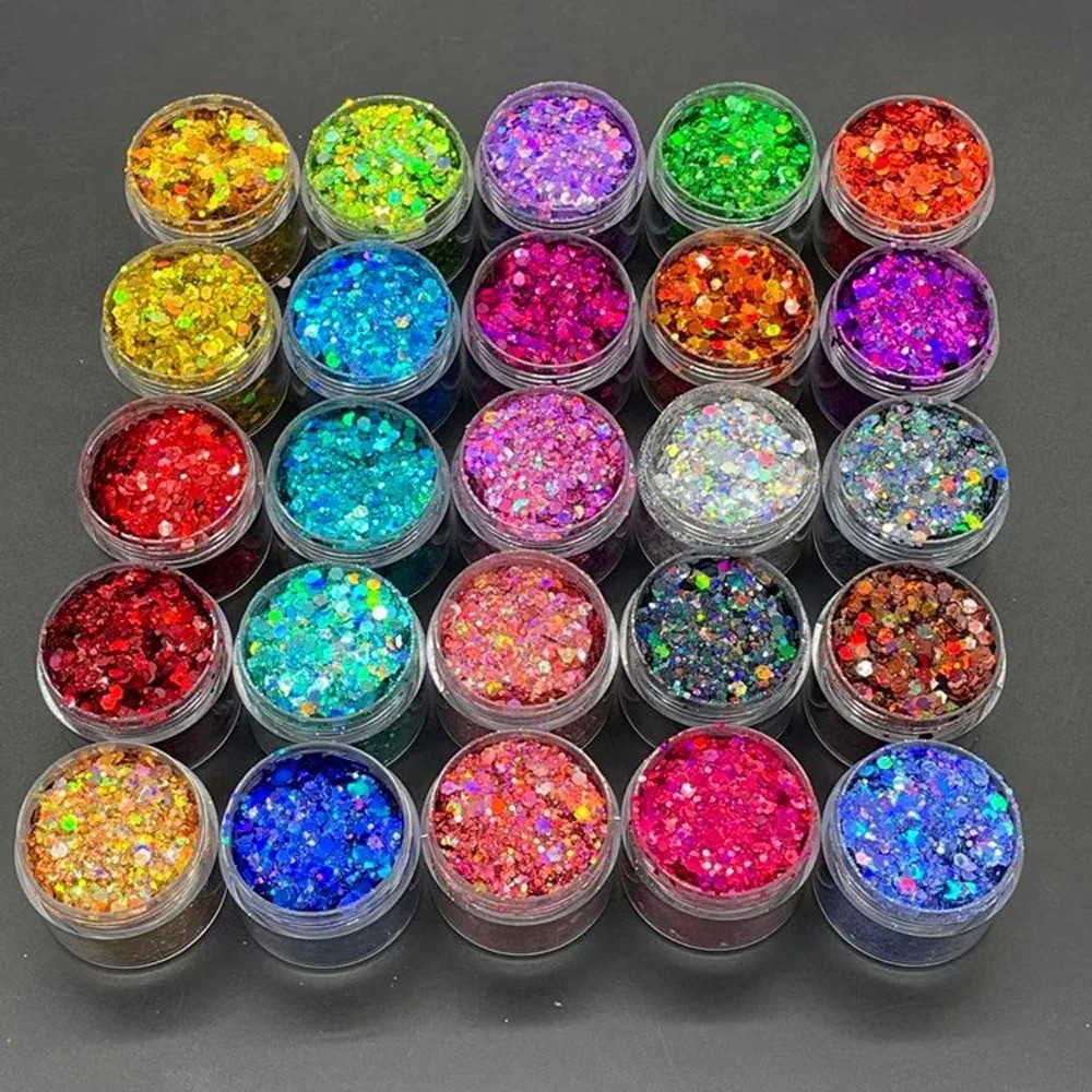 24 Colors Holographic Chunky Nail Glitter Flakes Laser Sparkle Nail Art Set DIY