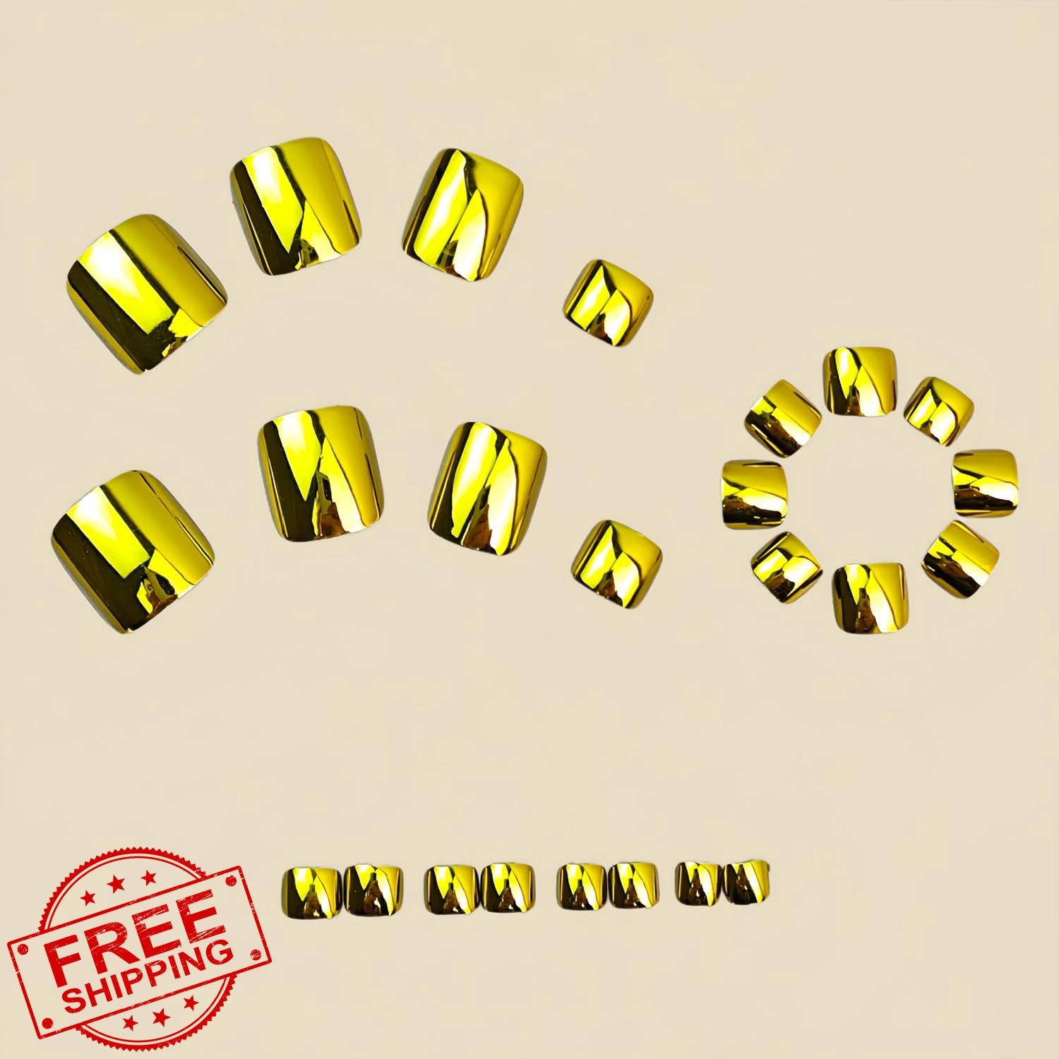 Tyuimhx Gold Chrome Square Press on Toenails