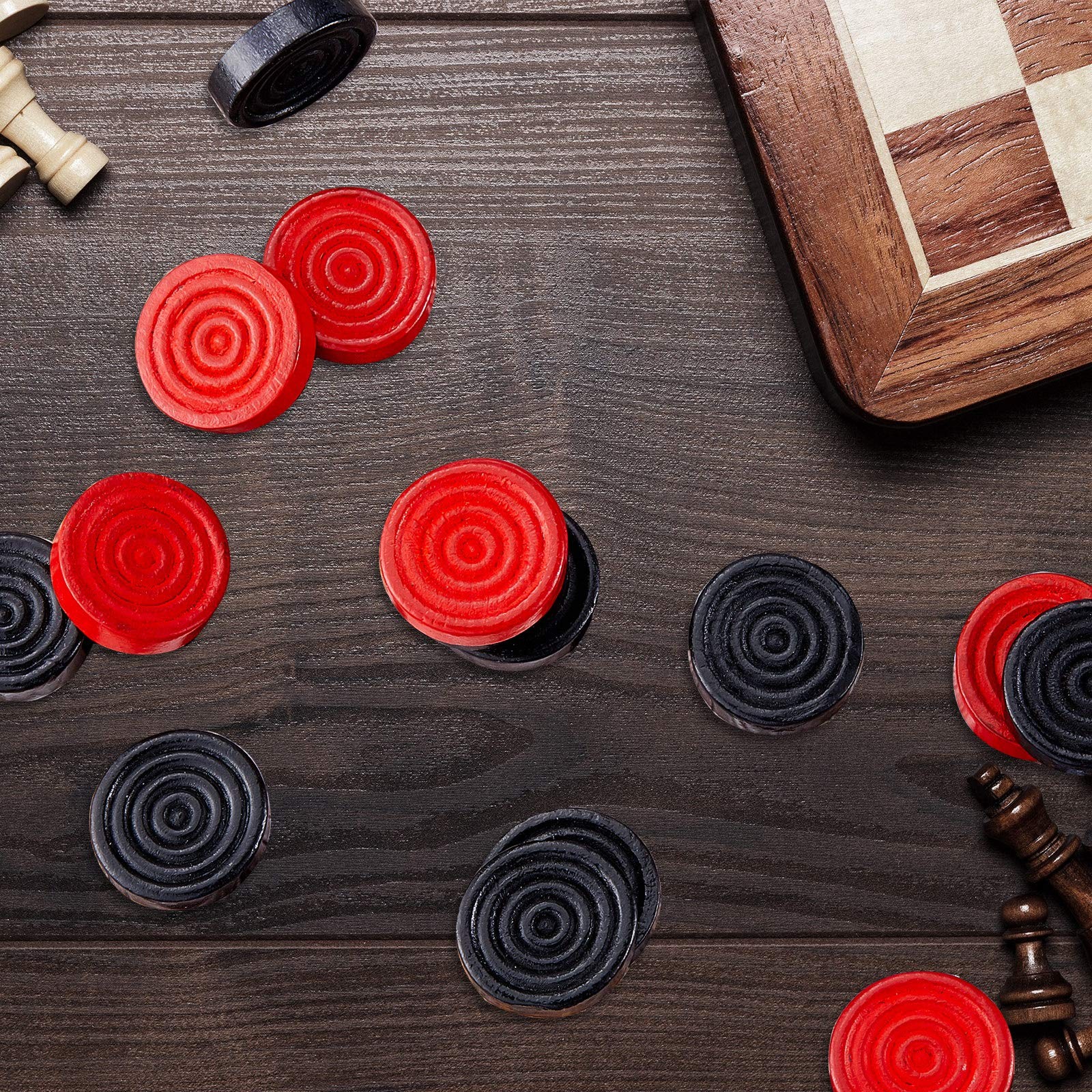 24 Pieces Wooden Checkers 1.06 Inch inches, Red and Black