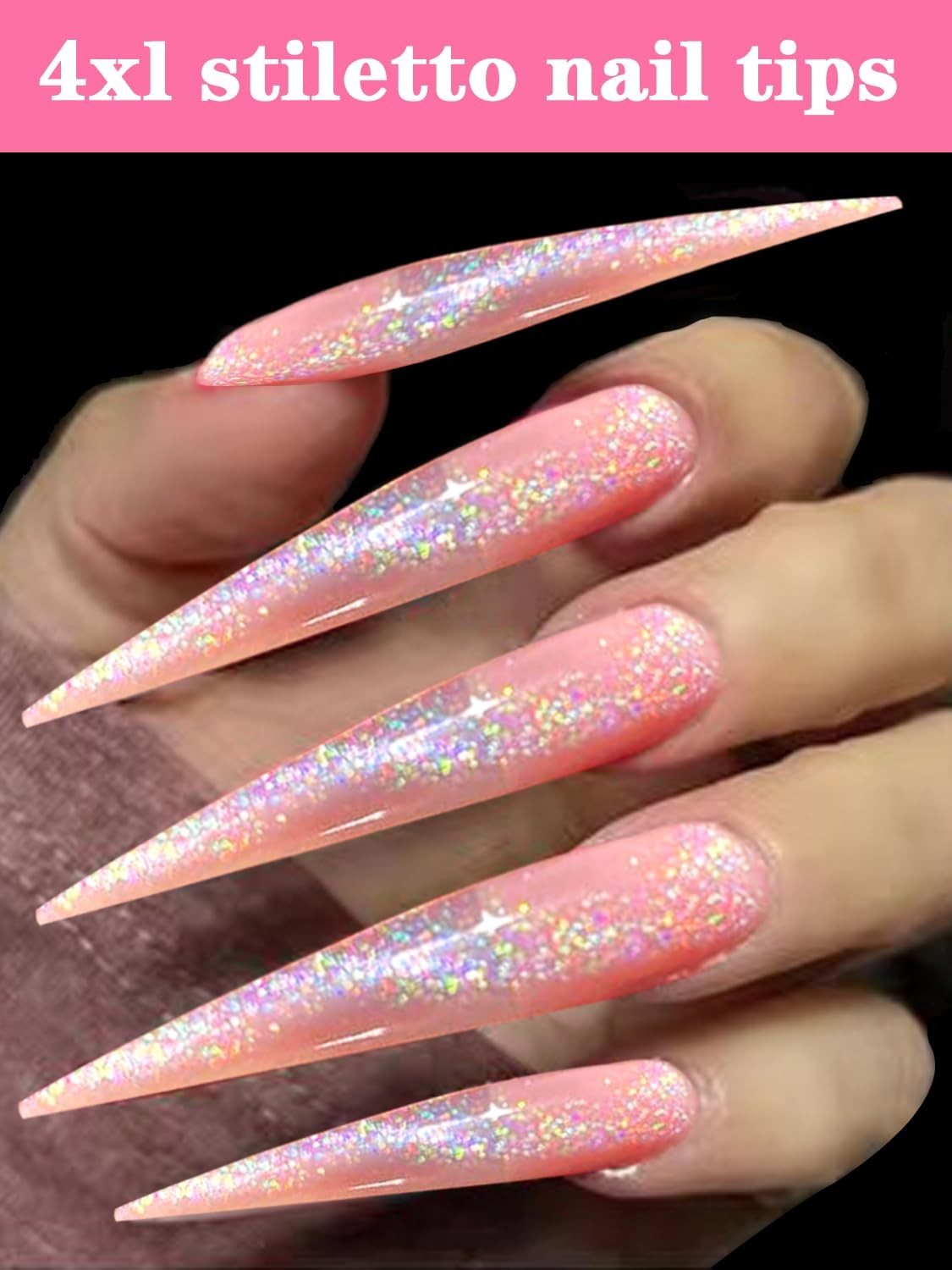 Puntas de uñas stiletto 4XL, largas y transparentes, para uñas acrílicas