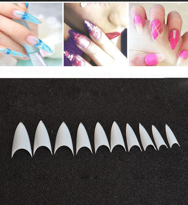 500 PCS Natural UV Gel Stiletto French White False Nail Tips Point Clear Acrylic