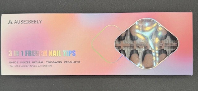 French Gel Nail Tips, 150pcs Black French Tip Press on Nails Soft Gel Fake Nails