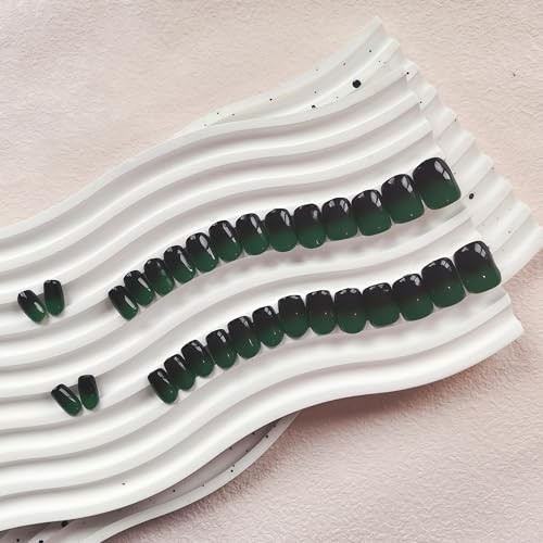 Press On Nails Short, Ombre Green Black Press On Nails Square, ombre green