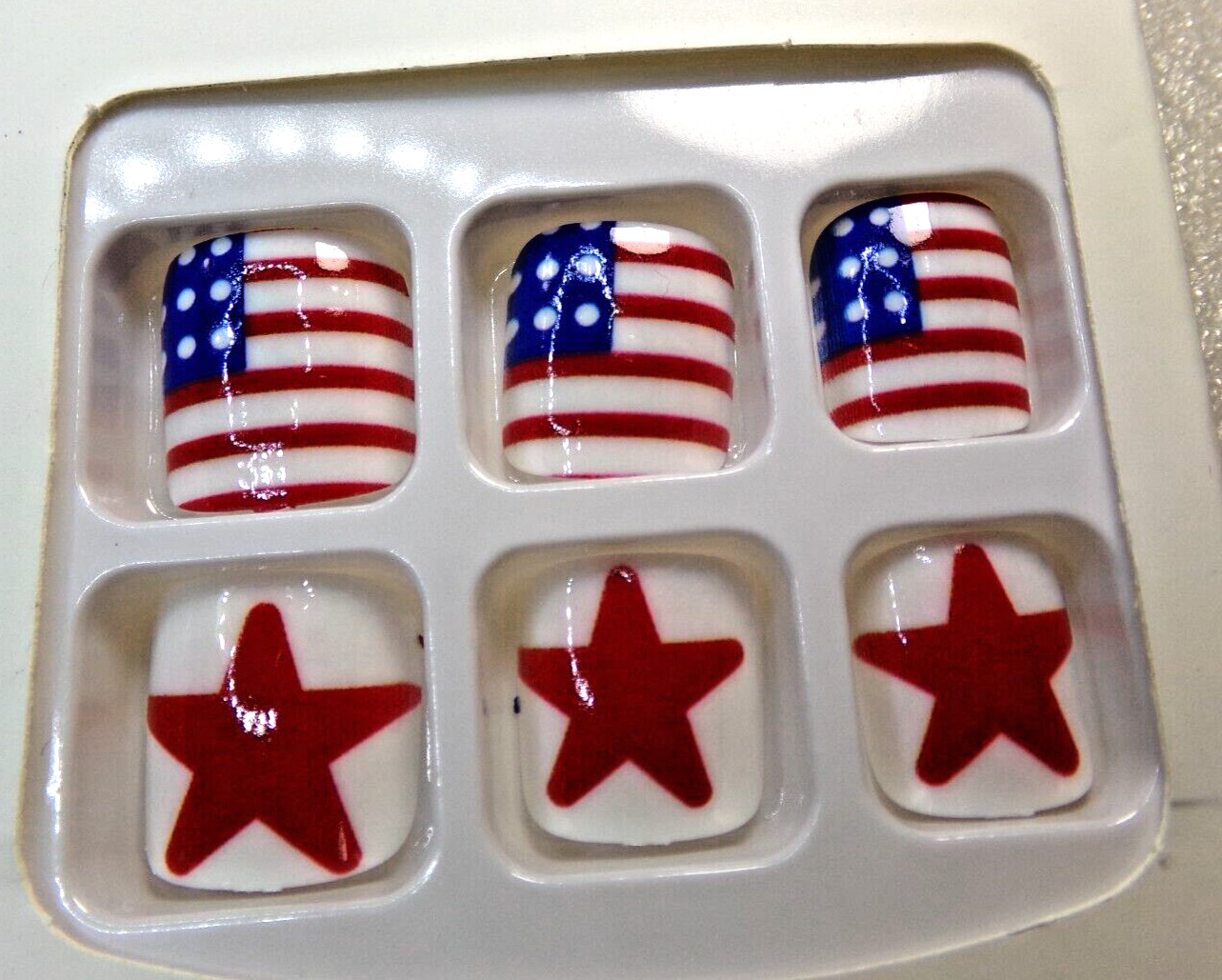 Beautiful Nail Toenails Glue ON -Shiny Red White & Blue American Flag Red Stars