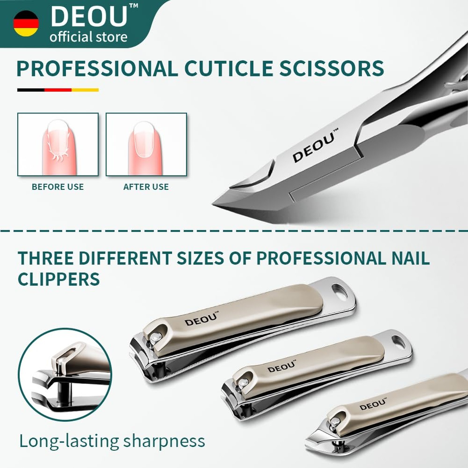 DEOU Professional Nail Set 11 in 1 stainless steel home care nail clippers, m…