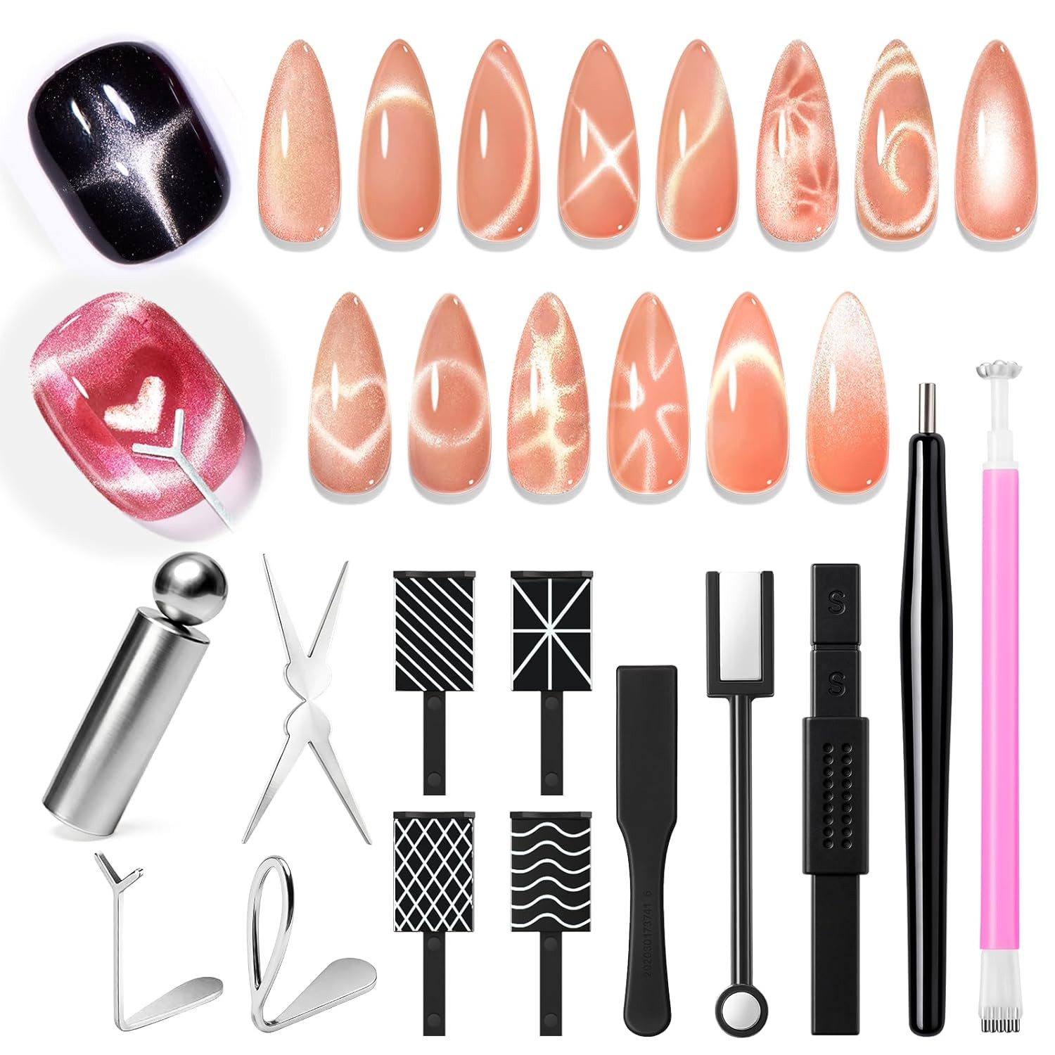 Cat Eye Magnet Nail Art Tools-14Pcs Powerful Cateye Gel Nail Polish Magnet Tools
