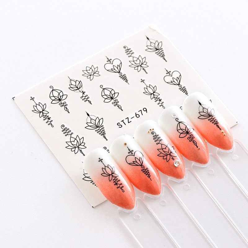 Nail Art Stickers Water Transfers Black Decals Lace Jewellery Design