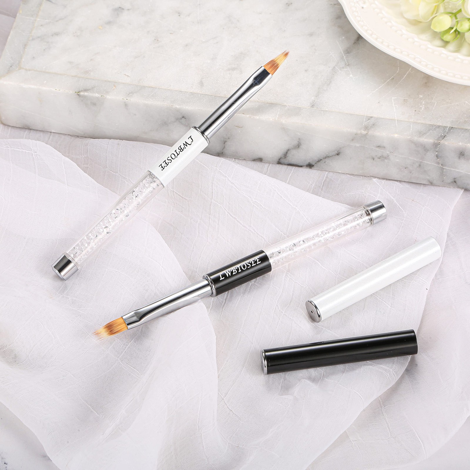 LWBTOSEE 2PCS Nail Ombre Brush Nail Art Painting Pen Brush UV Gel Polish Grad…