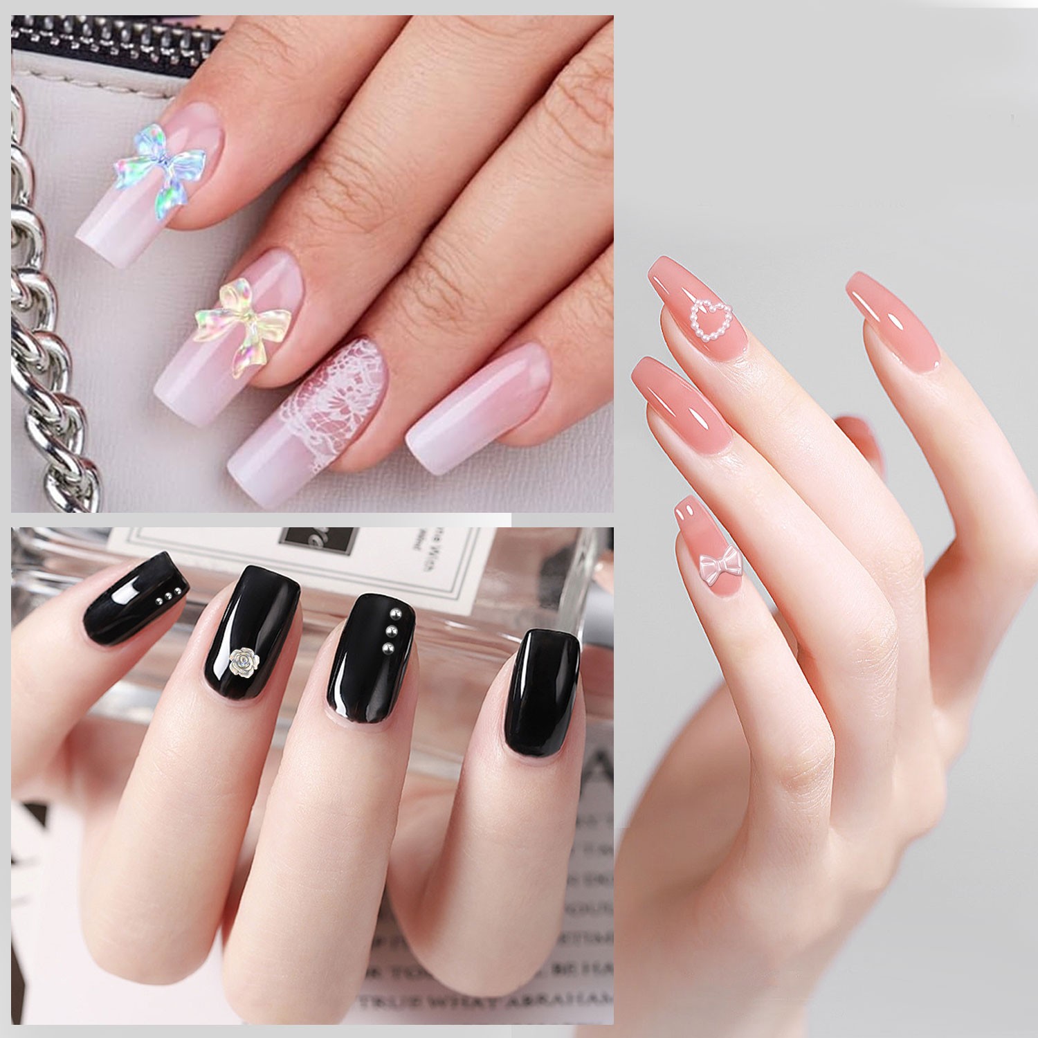 11 Boxes Nail Charms Set 3D Flowers, Gems, Pearls & Rhinestones DIY With tweezer