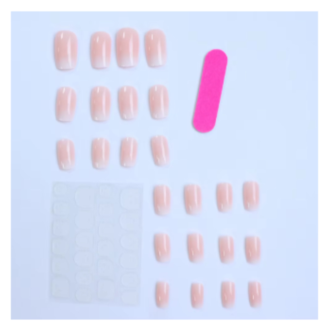 24pcs Glossy Pink Press-On Nails – Medium Square Full Cover Fake Nails
