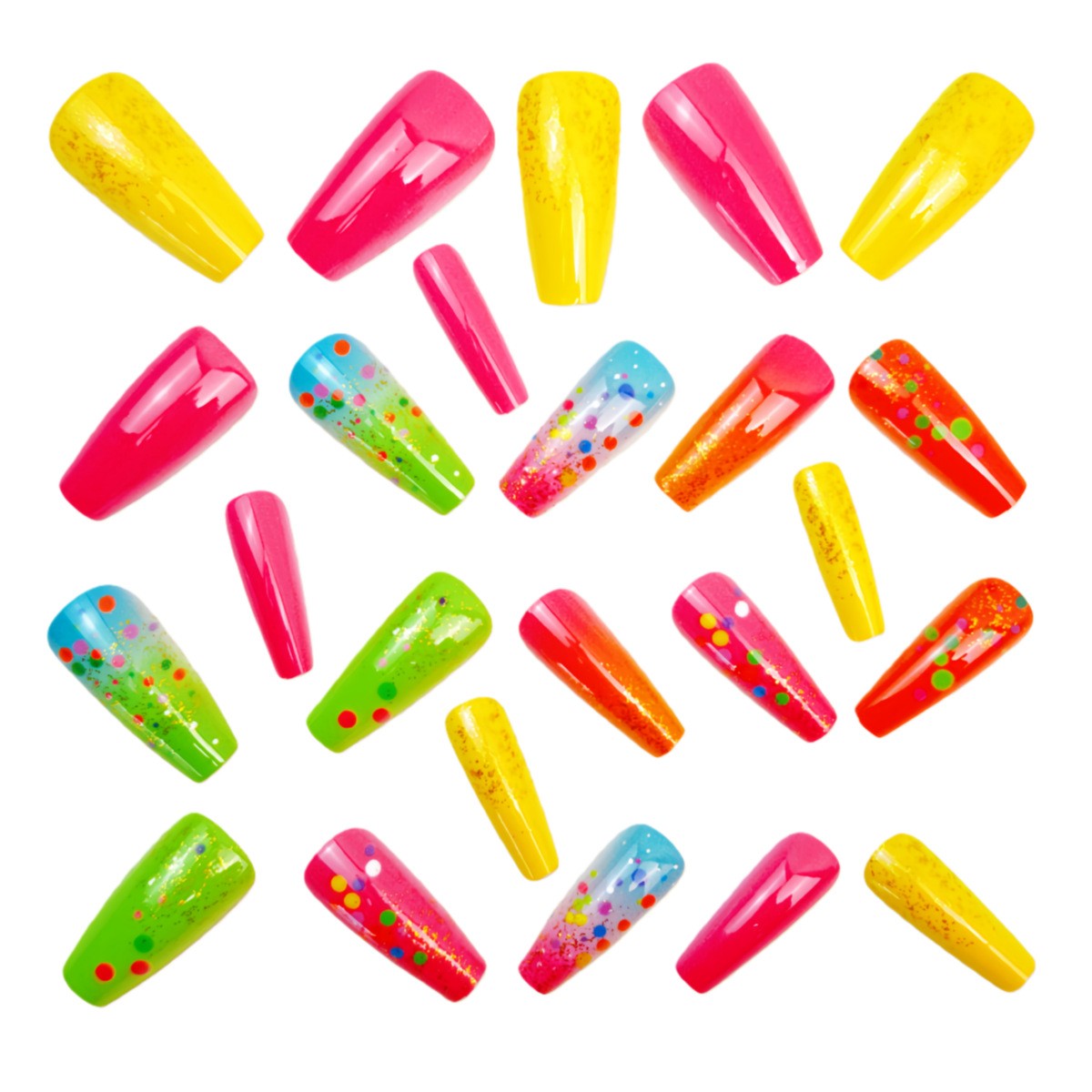 48Pcs Neon Dots Press on Nails Gradient Glitter Glossy Trendy Elegant Fake Nails