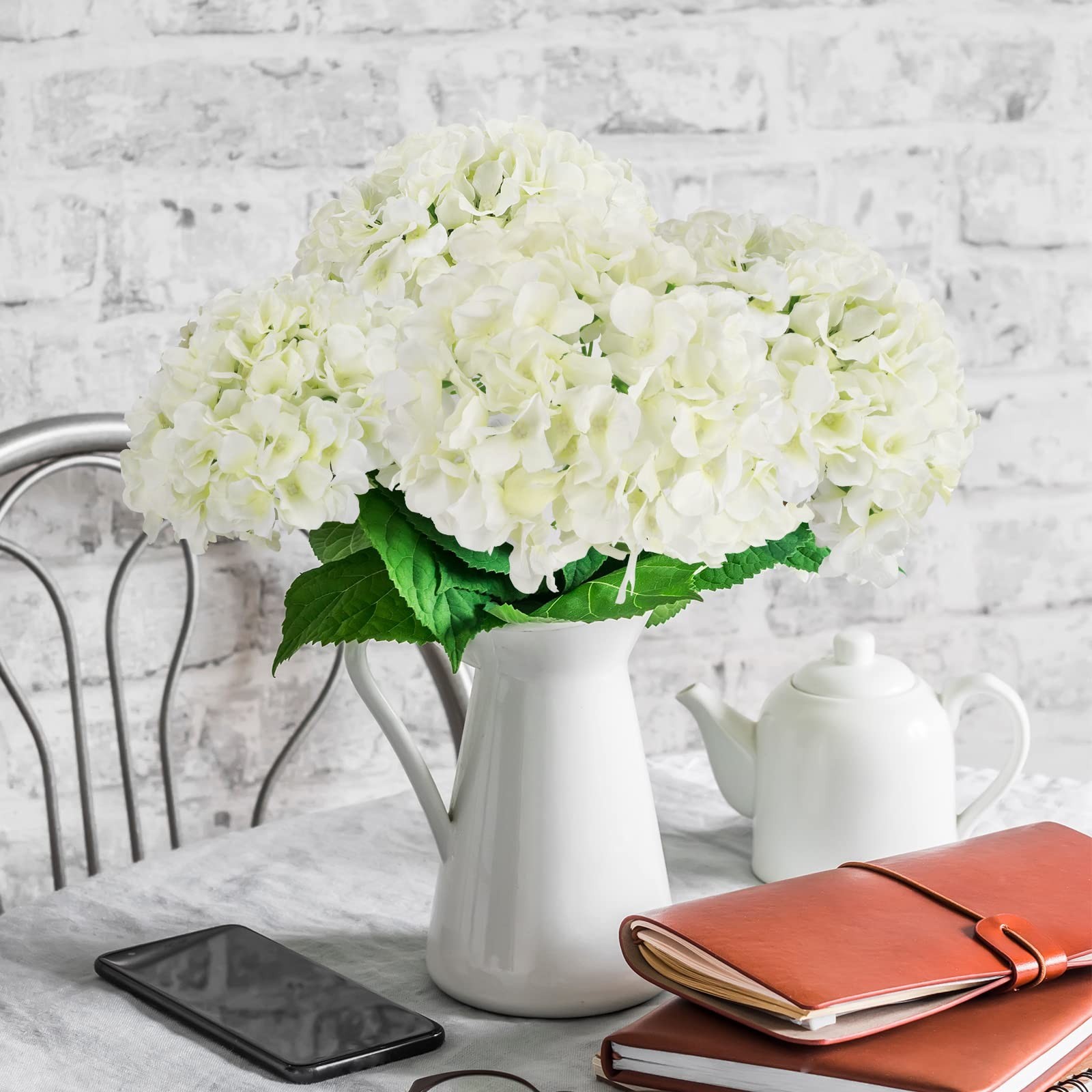 JPSOR 40pcs Artificial Hydrangea Silk Flower Heads with Stems, Fake Flowers f…