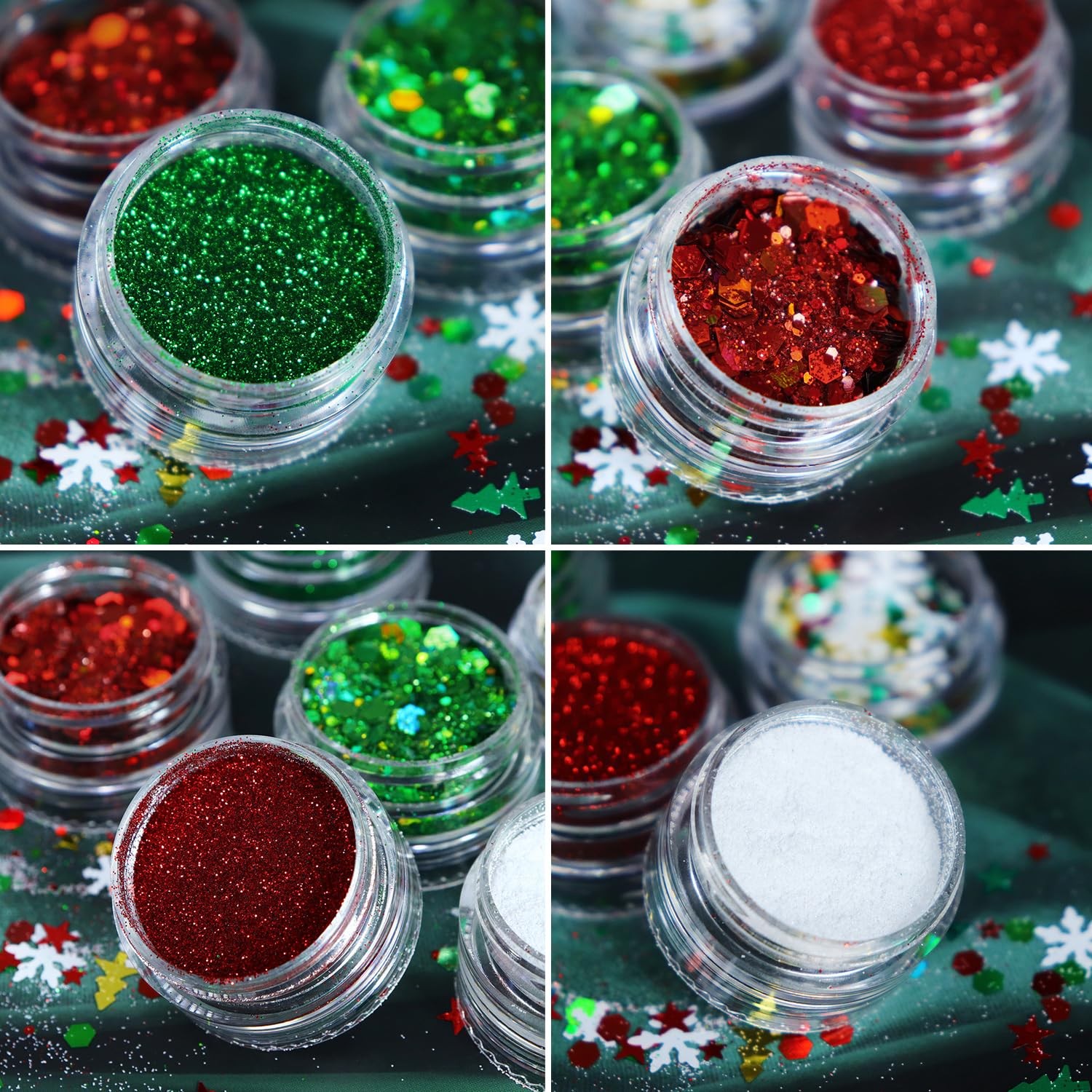 LPOODDNU Winter Nail Art Decorations: Flakes 3D christmas red green glitters