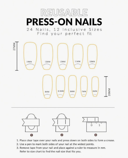 24 Pcs Press-On Nails – Long Coffin Glossy- Blue, White, Nude, Gold w/Glitter
