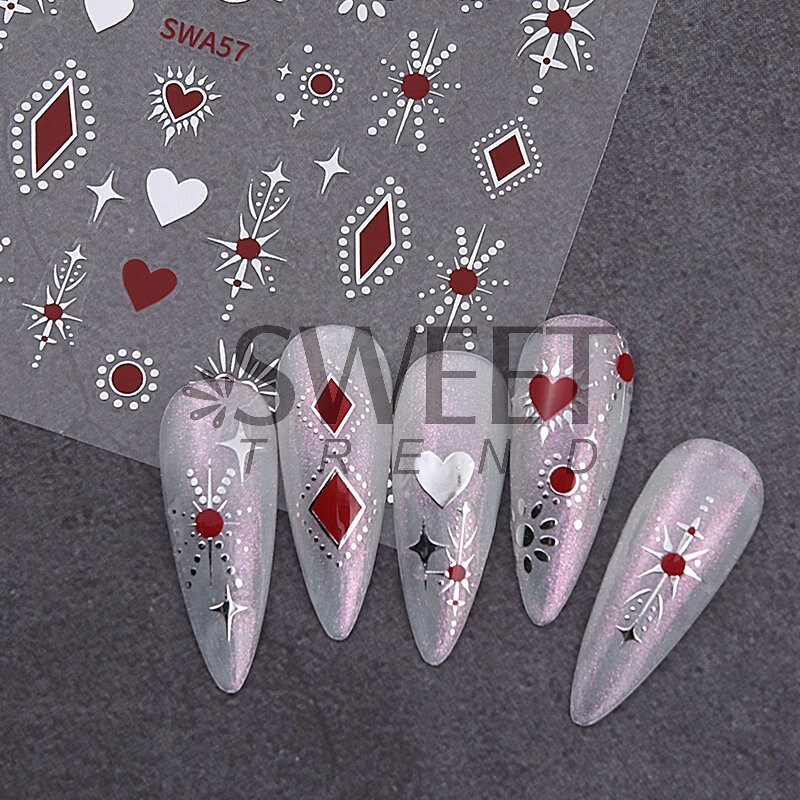 2Pcs Star Moon Sun Heart Bohemian Metallic Gold Silver Nail Stickers DIY NH28