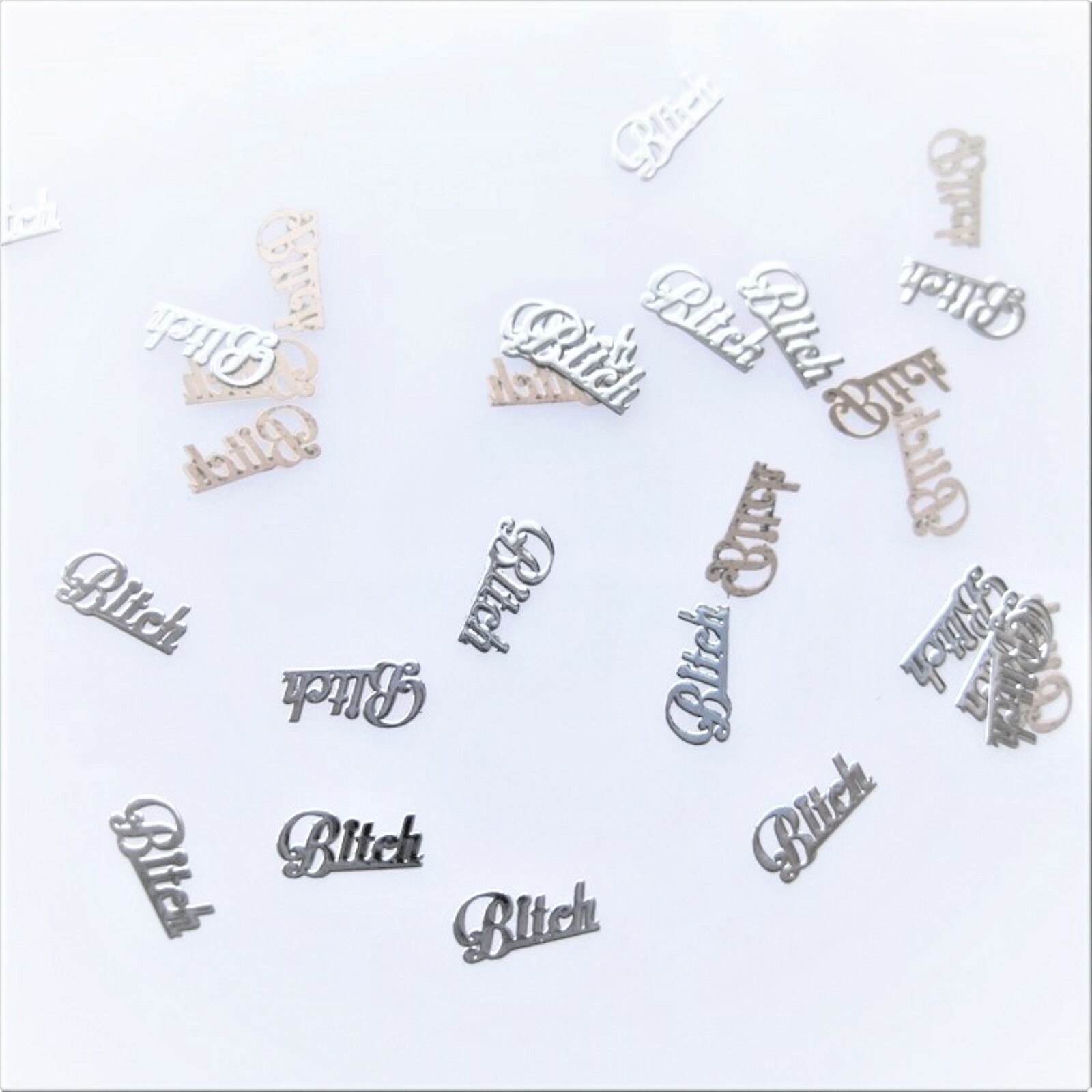 25 BITCH SILVER METAL CHARMS 3D NAIL ART SMALL GIFT IN BOX FOR WOMEN