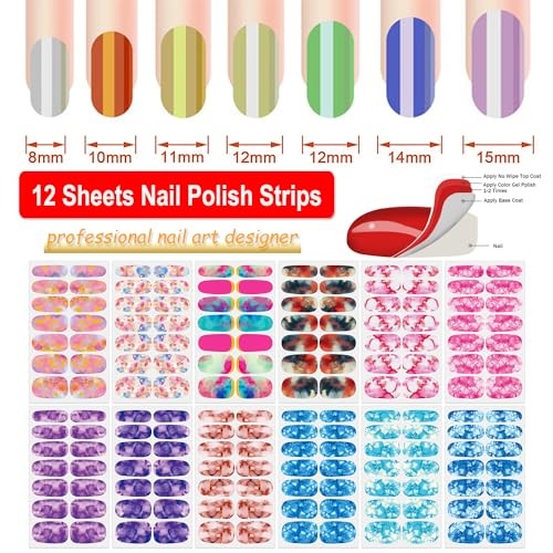 12 Sheets Iridescent Nail Polish Stickers Full Nail Wraps Iridescent Marble