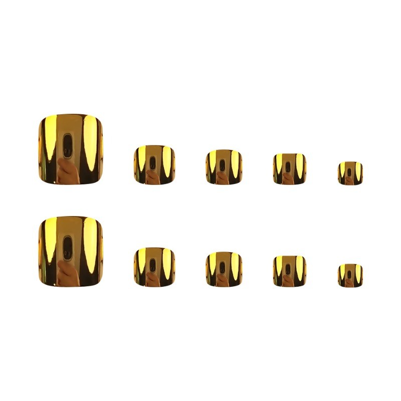 48pcs-Reflective Gold Press on Toenails with Short Square and Mirror Effect