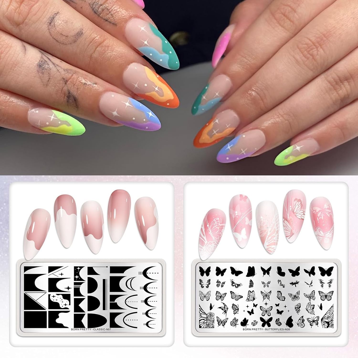 Nail Stamping Plates Set Nail Art Image Plates Plaid Flowers Leaves Geometric…