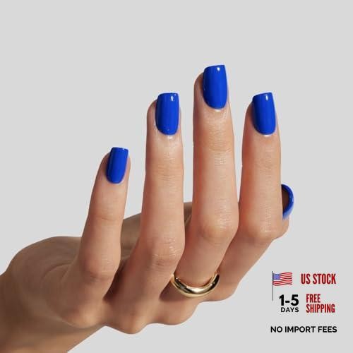 32Pcs Blue Press On Nails – Short Square – Soft Gel Fake Nails in Majorelle Blue