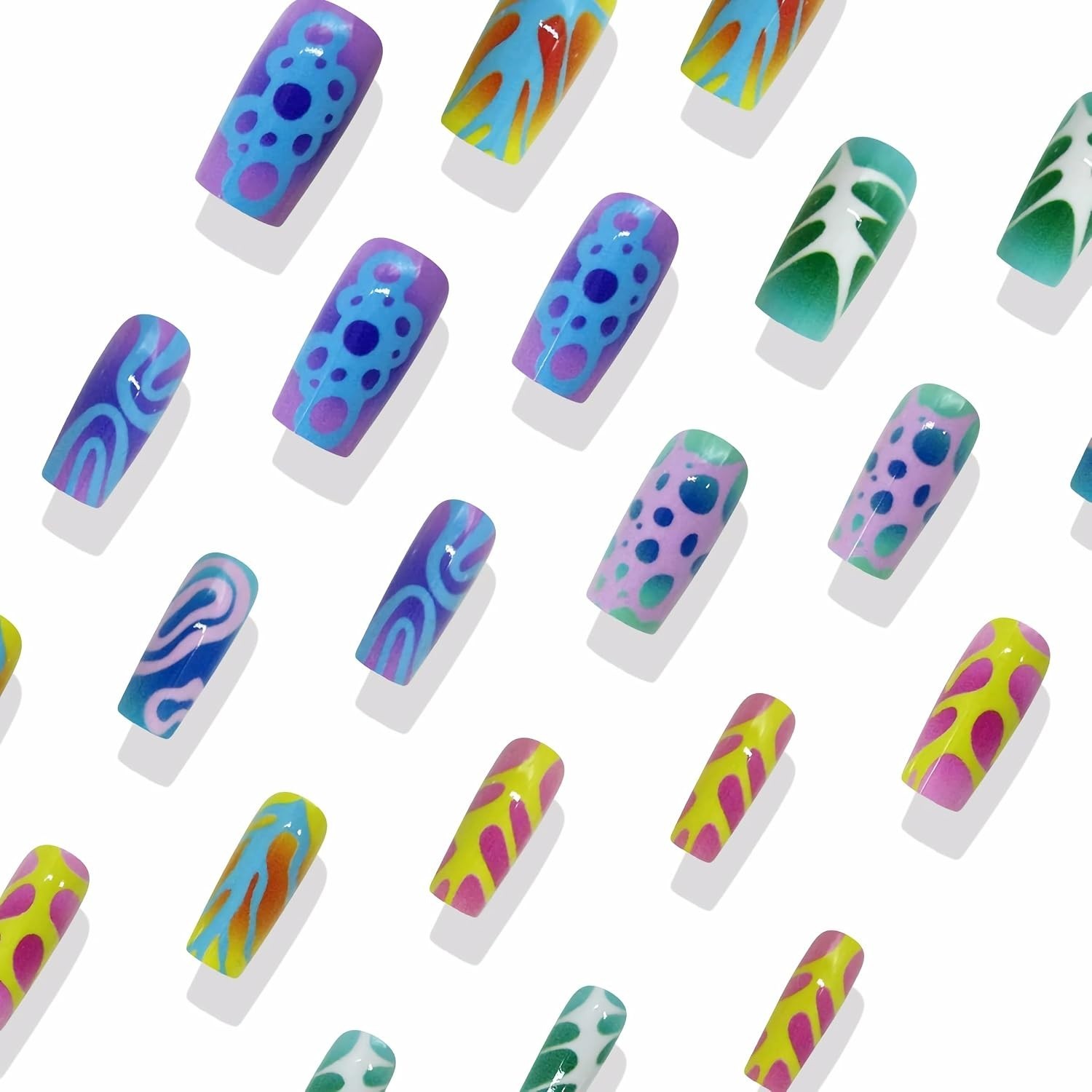 Press on Nails Long Square Fake Nails Blue Purple Ombre Glue on Nails Y2k Col…