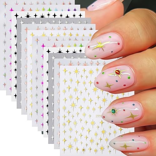 12pcs Star Nail Art Stickers Decals 3D Silver Gold Black Rose Gold Style03
