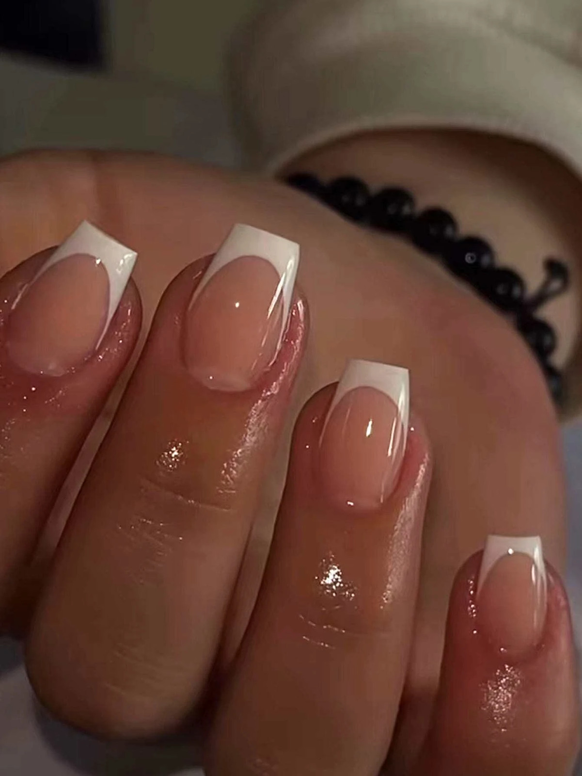 24pcs Short Square Press On Nails Cute Bride Heart White French Tips False