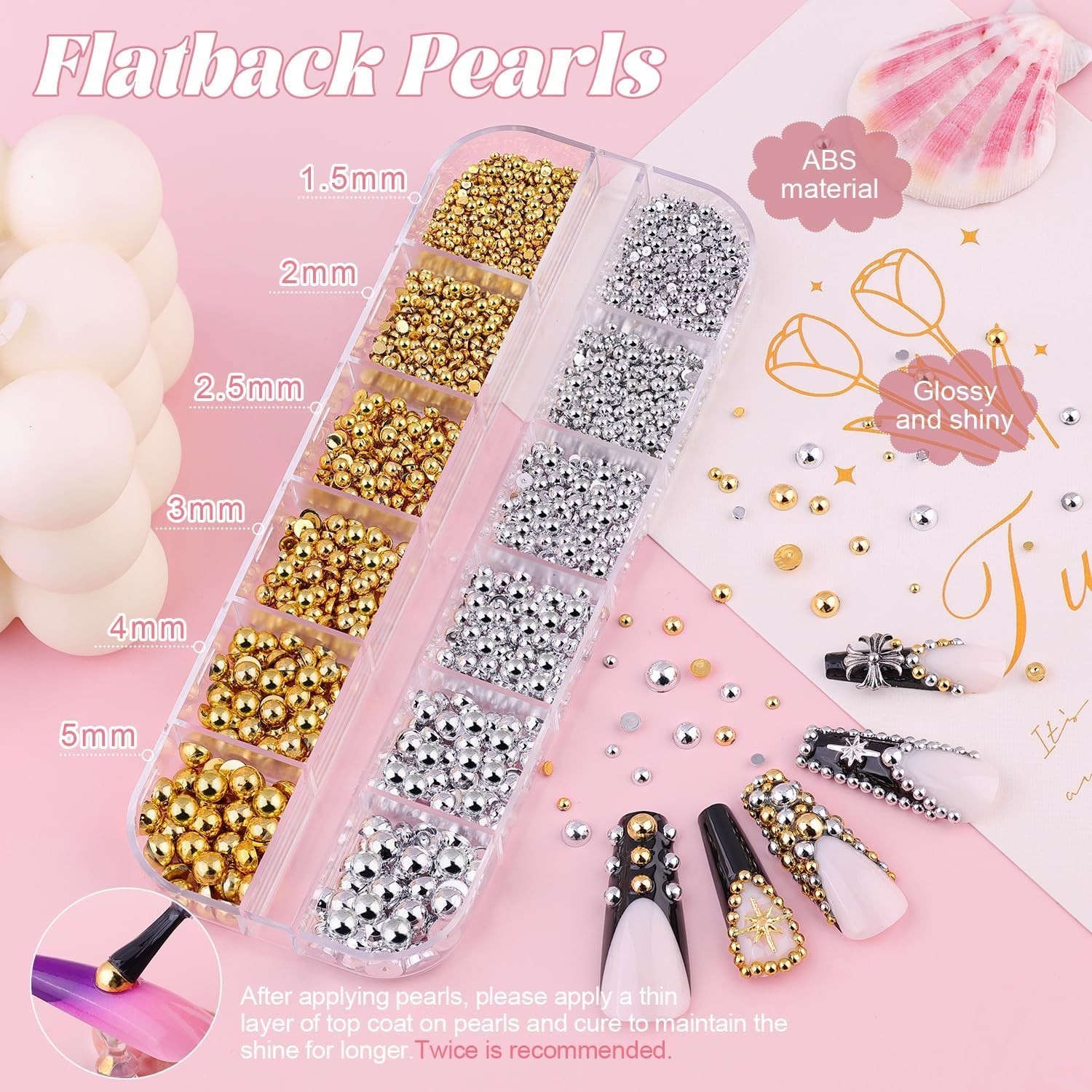 Elegant Nail Art Pearls & Adhesive Glue – 15 Durable Beads for Creative Projects