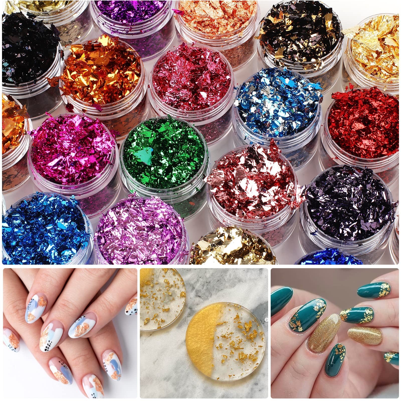 Gold Foil Flakes – 24 Color Metallic Gilding Flakes for Resin, Nails, Paintin…