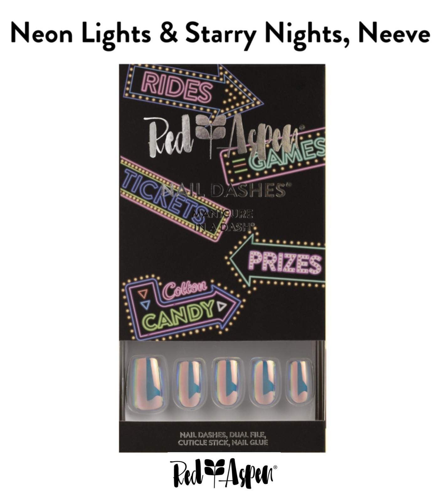 Red Aspen Press On Nails Neon Lights & Starry Nights, Neeve Sq Coffin Glazed B6f