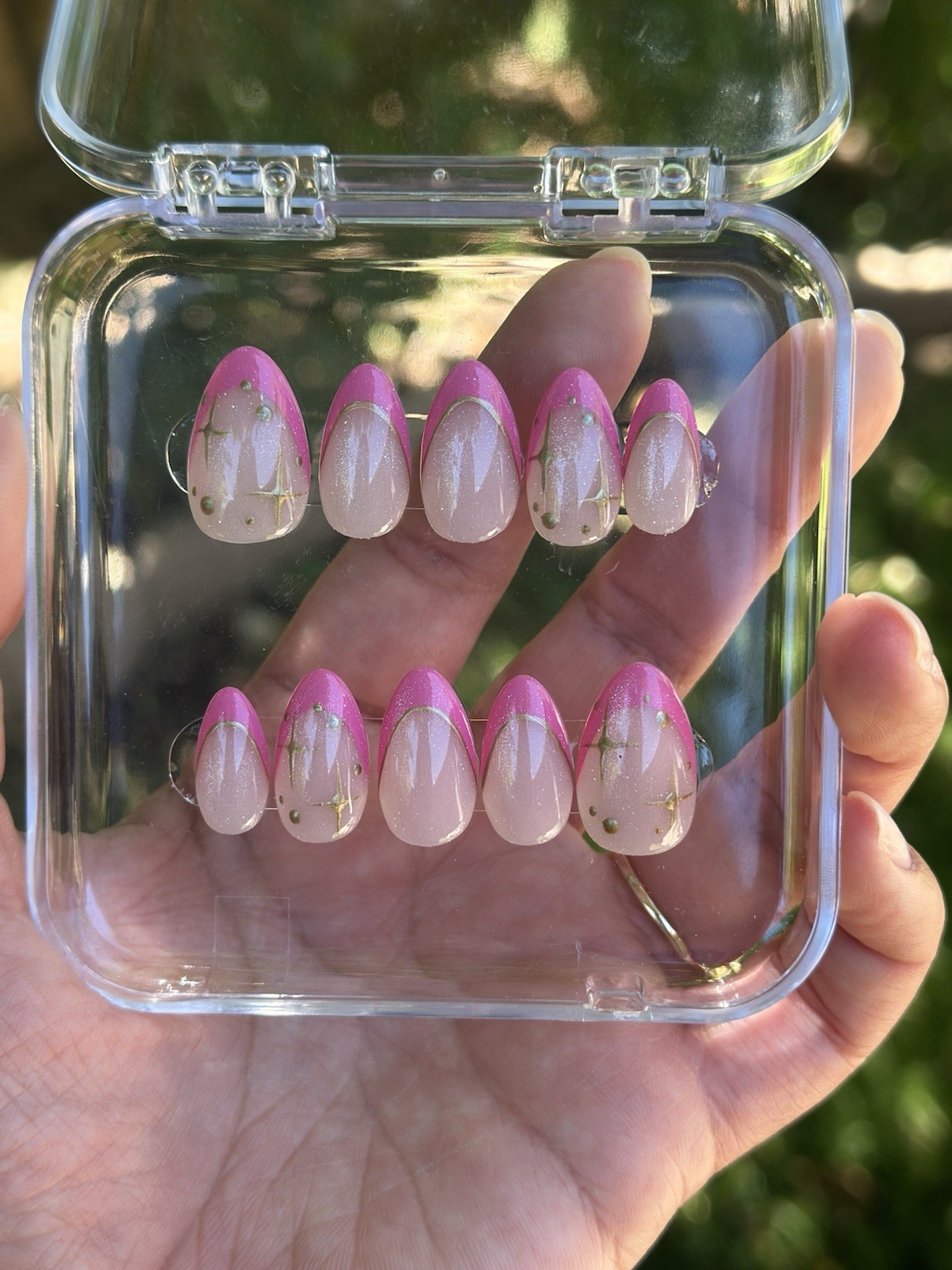 Cat Eye Pink Frenchies Press-On Nails, Glue Included