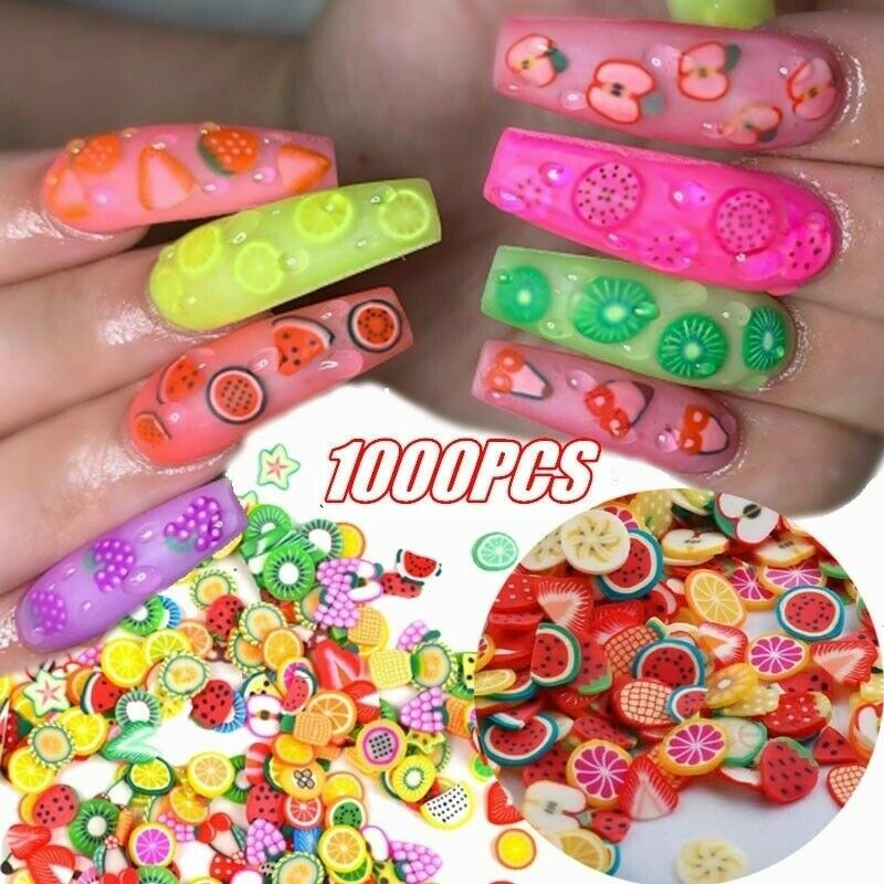 1000PCS/Pack 3D Nail Stickers Mini Fimo Slices Polymer Clay Crafts Fruit Design