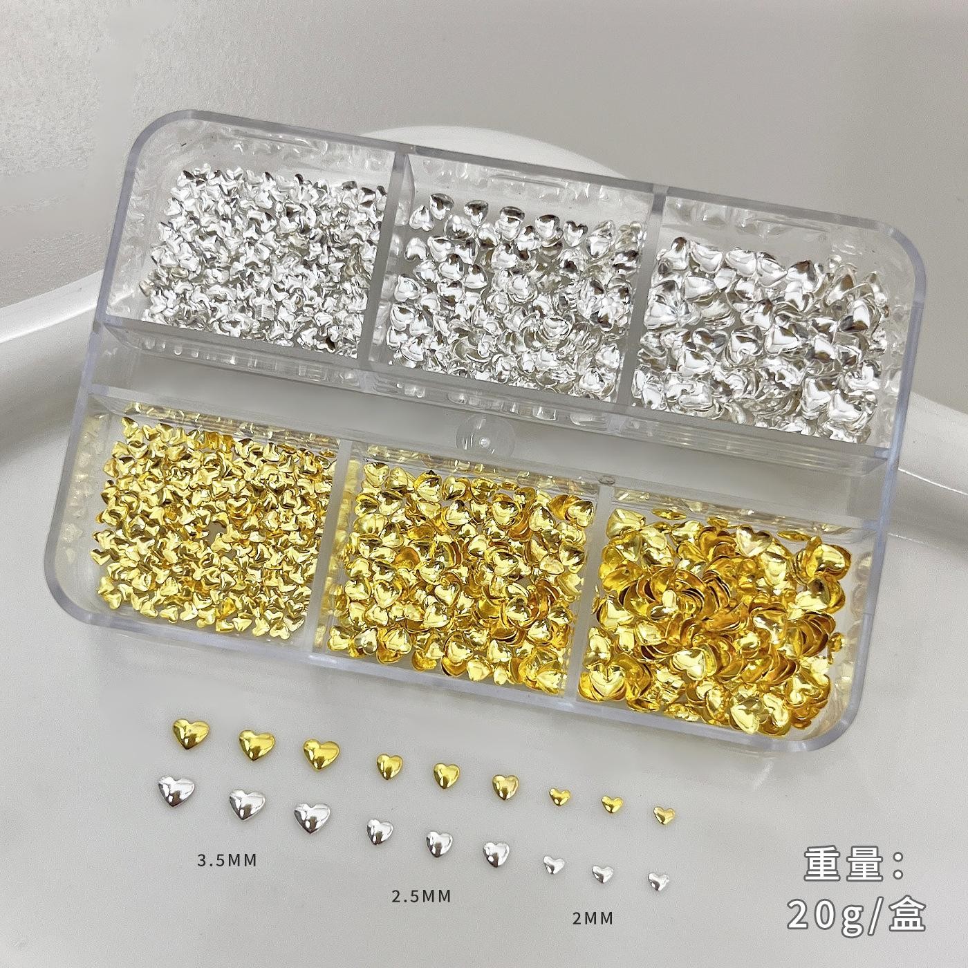 6-Grid Heart Shaped Nail Rivet Kit Mixed Silver Metal Sheets for Nail Art