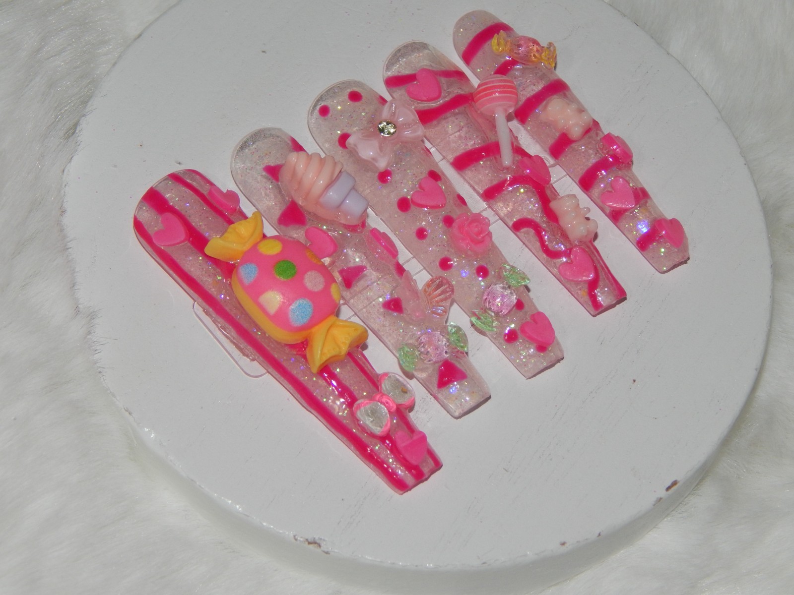 Luxury Handmade Press-On Nails I Reusable I Glowing In Candy I Coffin Shapel 3XL