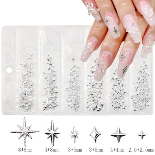 400Pcs Star Nail Charms 3D Gold Silver Star Nail Charms for Nail Art B-13
