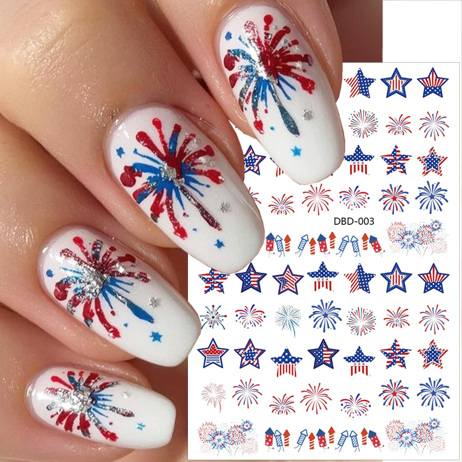 6 Sheets Happy 4Th of July Nail Stickers Independence Day Heart Cake Star Nail