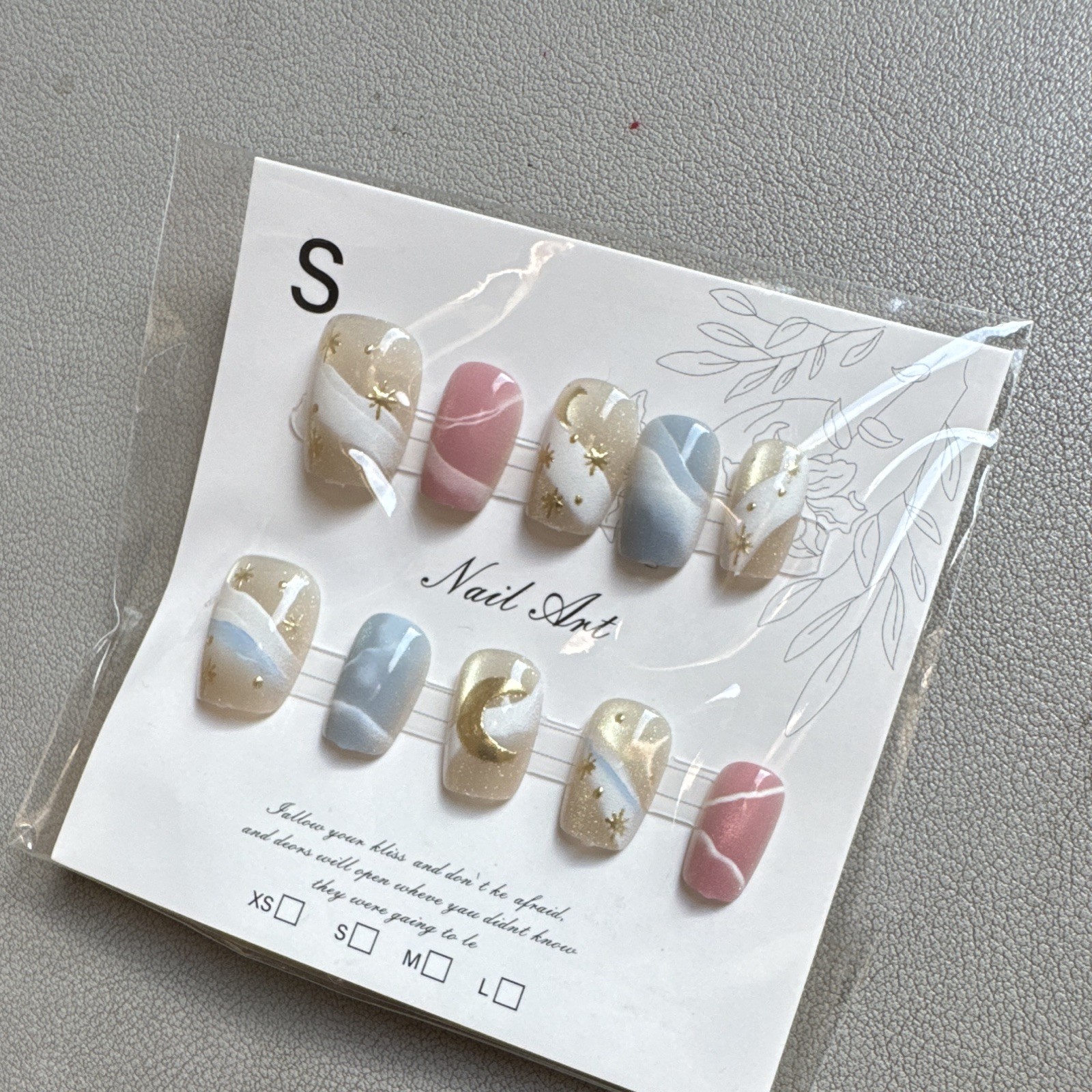 Press-On Nails Short Square Multicolor Glitter Moon/Star Full Cover Pre-Designed