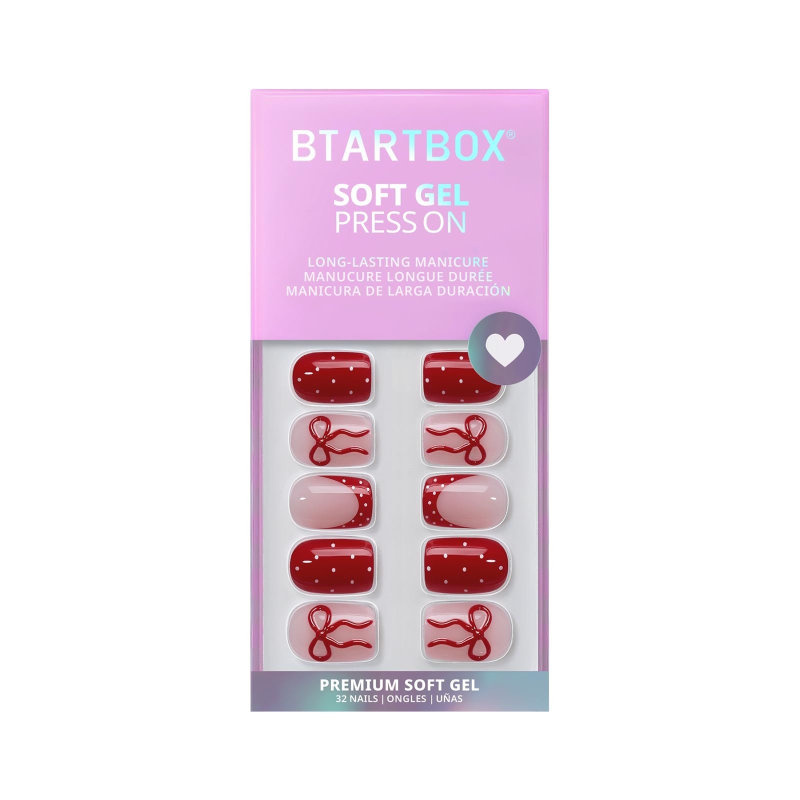Press On Nails Red French Tip XS Squoval 32Ct | 2+ Weeks Wear, Easy Application,