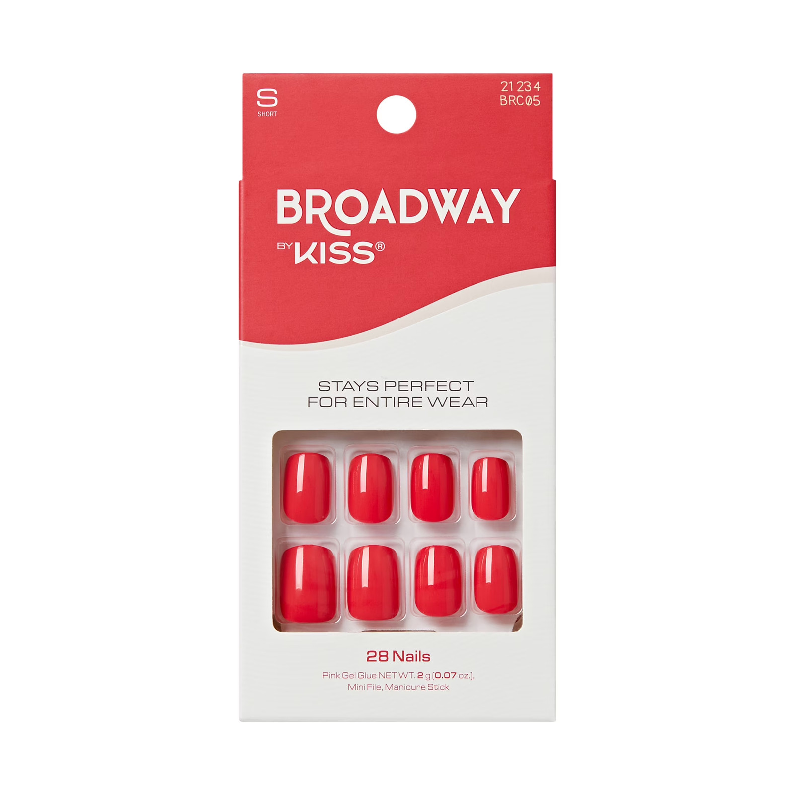 Broadway by Color Press on Nails, ‘Truthful’, Red, Short Squoval, 28 Count