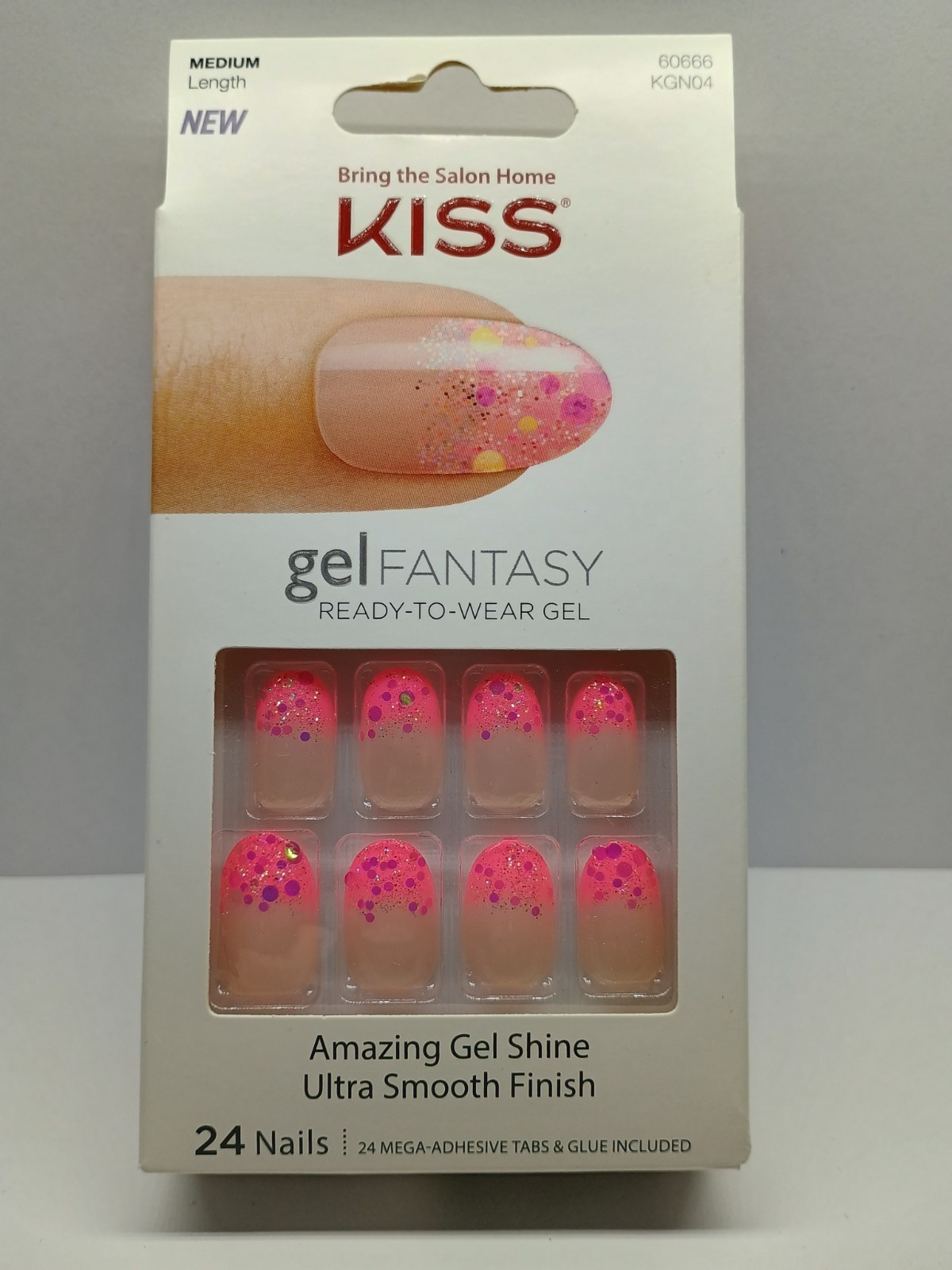 Kiss Gel Fantasy Medium Length Glue-on False Nails – Pink French (1)