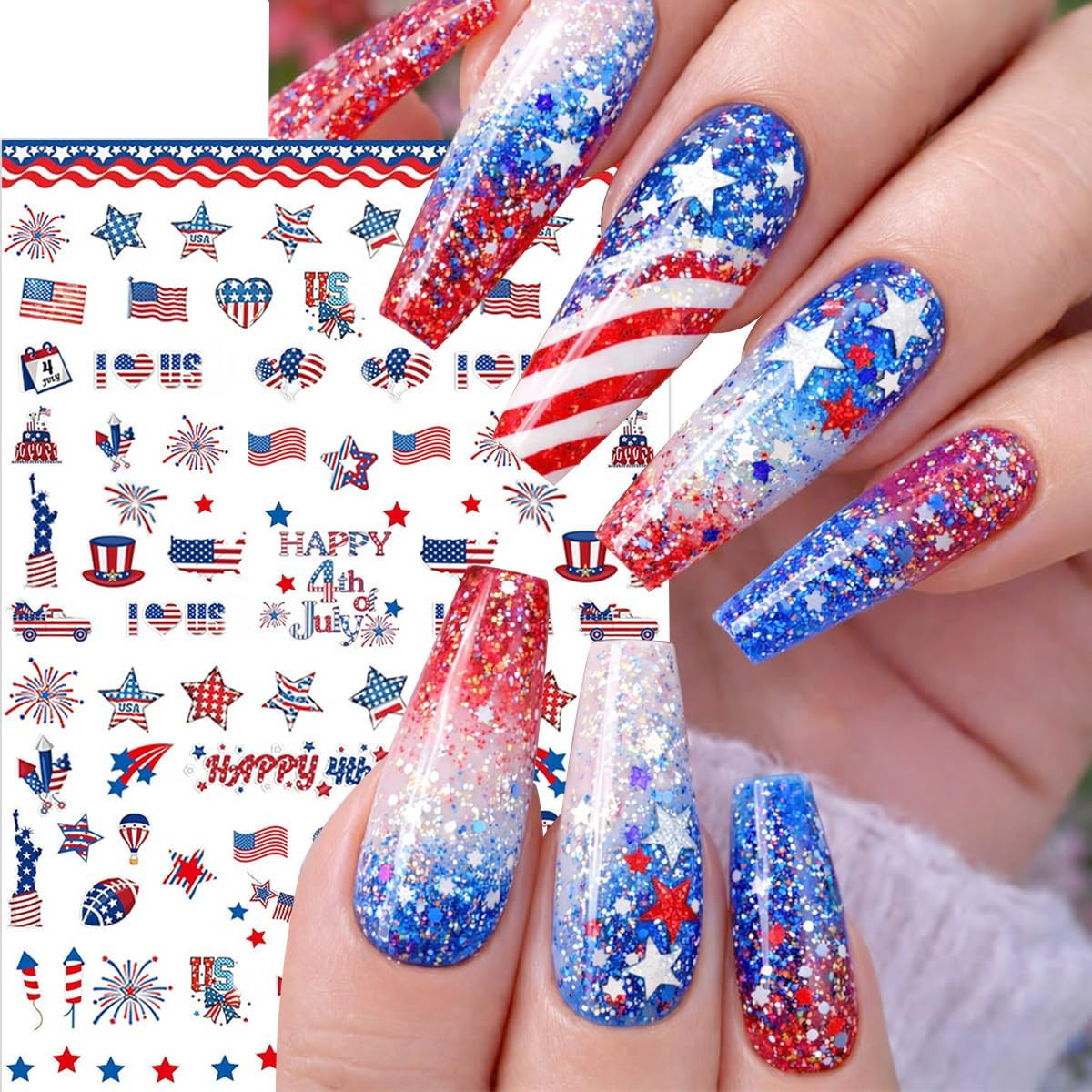 6 Sheets Independence Day Nail Stickers for Nail Art Happy 4Th of July Nail Art
