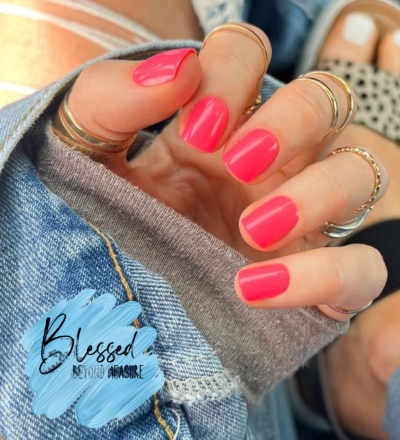 Red Aspen Press On Nails~~Crushing on Camilla~Short~Pink~Square~Dashes