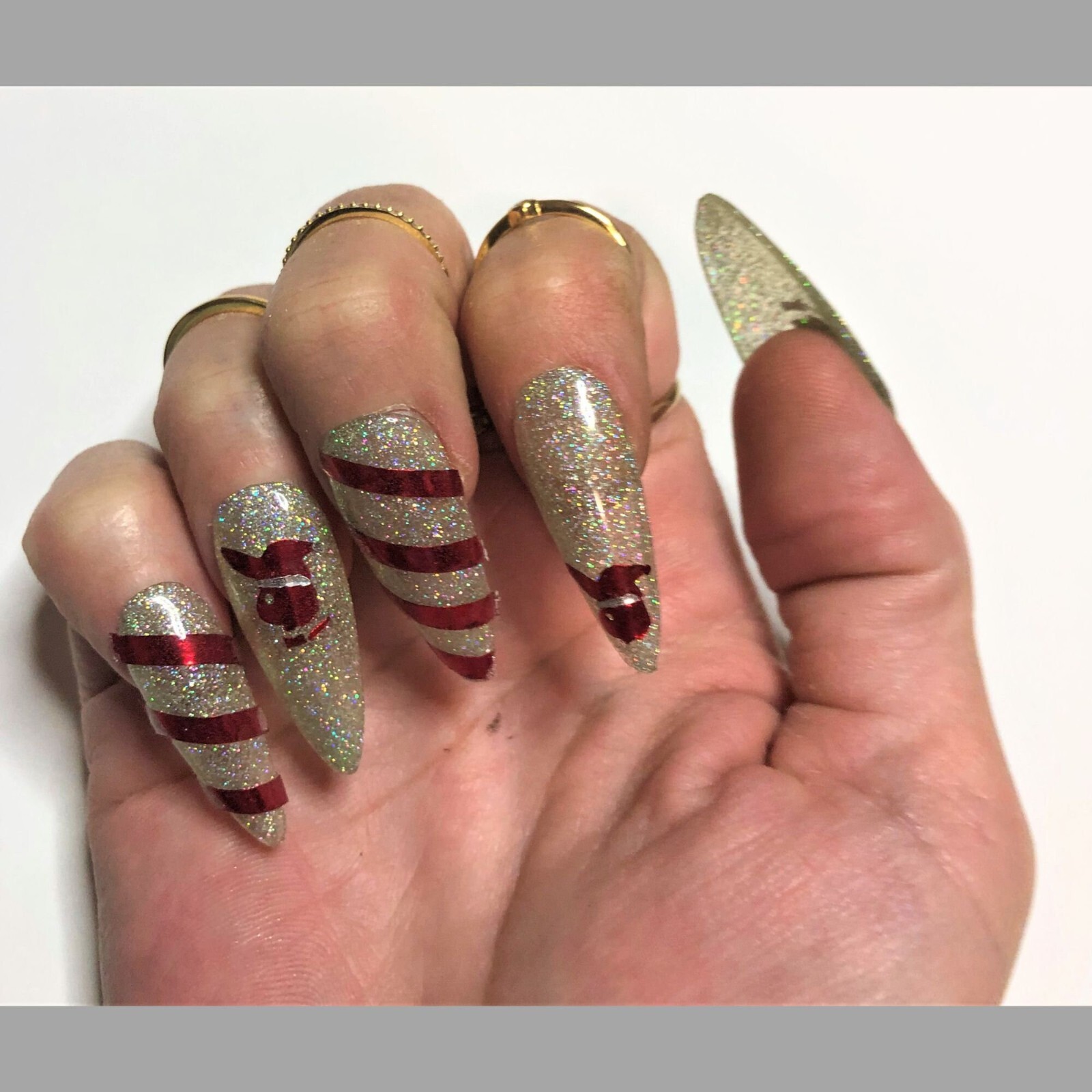 Sparkly Christmas Bunnies Press-On Nail Set – Long Almond (Size 0-8)